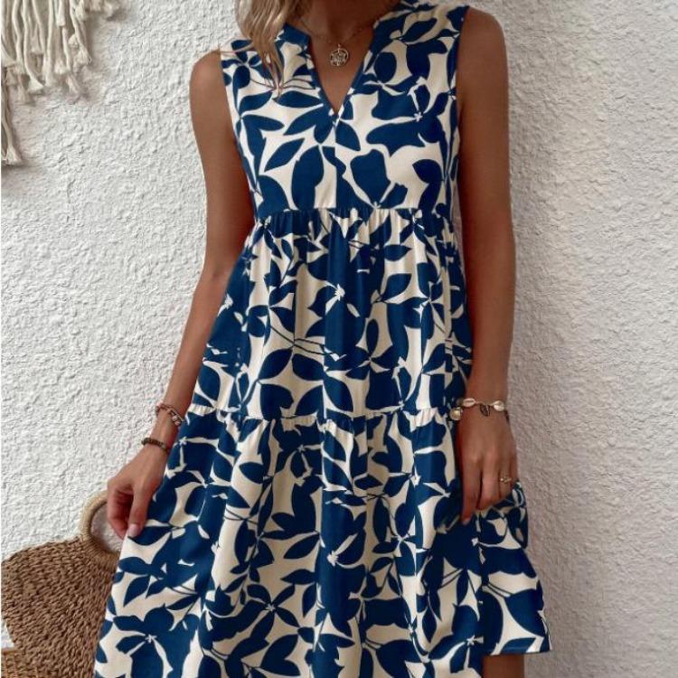 Bohemian Moda Sukienka Damska Luźna Dekolt V Wzór Plisowana