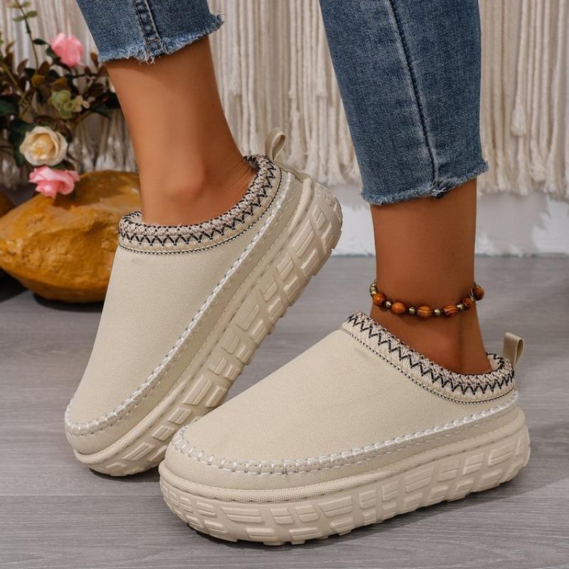 Large Size Thick-soled Slippers for Women's Autumn and Winter New Velvet Thickened Warm One-pedal Cotton Slippers for Women