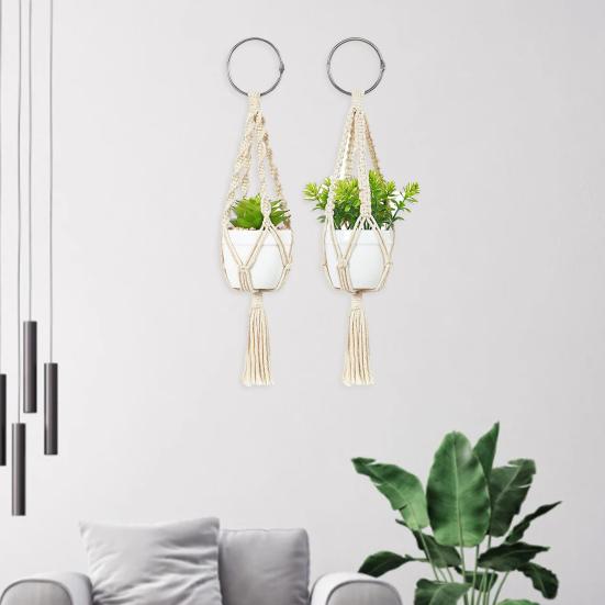 2Pcs Beautiful Fine Texture Plant Hanger Good Woven Handmade Cotton Flowerpot Hanger for Home