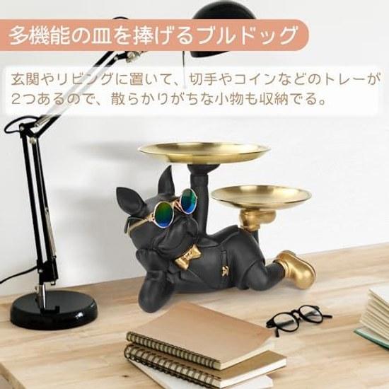 Perro acostado sosteniendo dos platos encantador interesante pose decoración de interiores almacenamiento Respeto Día del Anciano regalo de cumpleaños regalo gafas.
