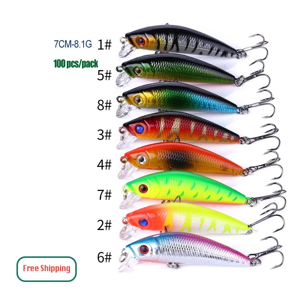100PCS Factory Price Free Shipping Plastic & Metal River Minnow Hard Lures Fishing Bait