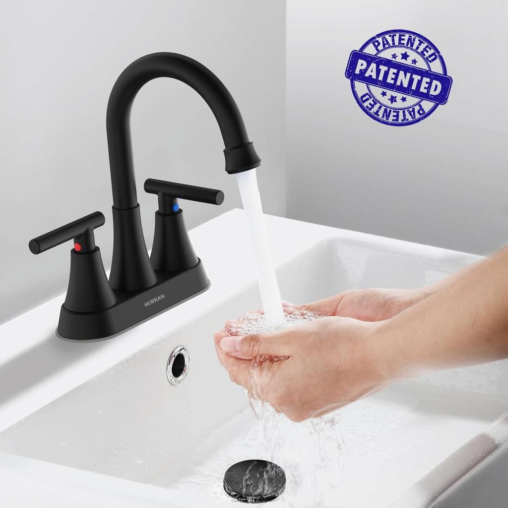3 Hole Matte Black Bathroom Faucet with Pop-up Drain, 4 Inch Centerset, Stainless Steel Lead-Free for Sink Vanity