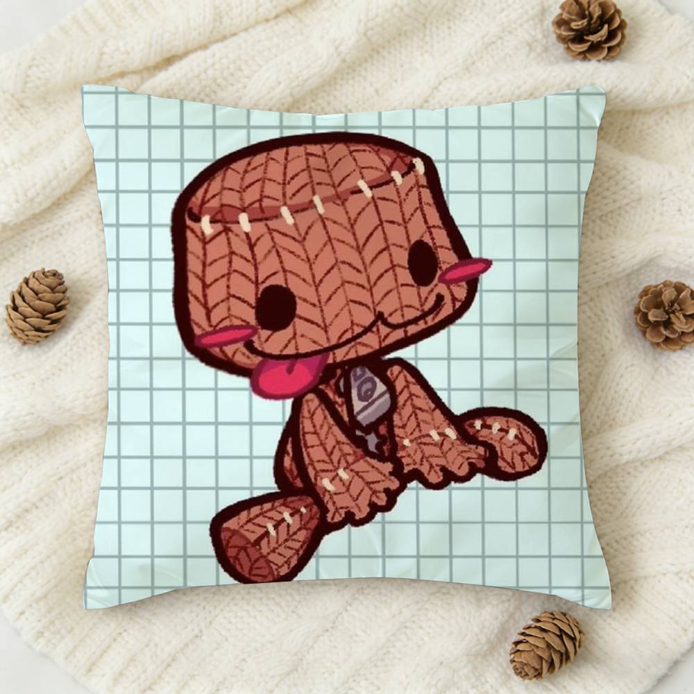 Funny Lbp Sackboy Cartoon Style Double-Sided Printed Square Decorative Cushion Cover For Sofa Living Room Home Decor