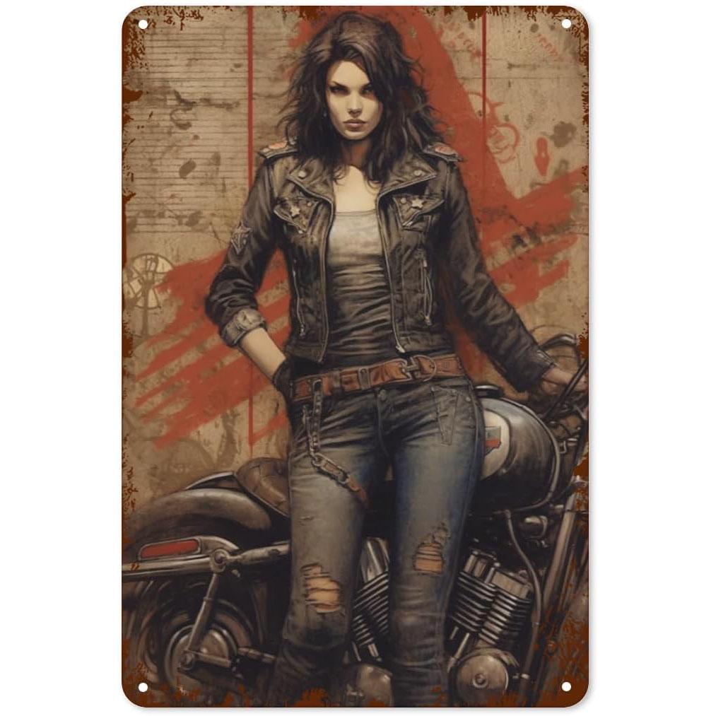 Metal Tin Signs Pinup Motorcycle Girl Wall Decoration Plaque Vintage Poster Iron Painting for Man Cave Home Cafe Garden Club Bar