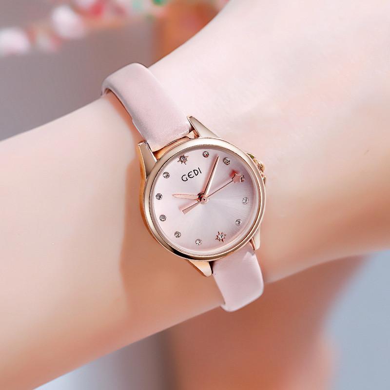 Gedi Fashion Ladies Watch With Leather Strap Waterproof Quartz For Casual Style