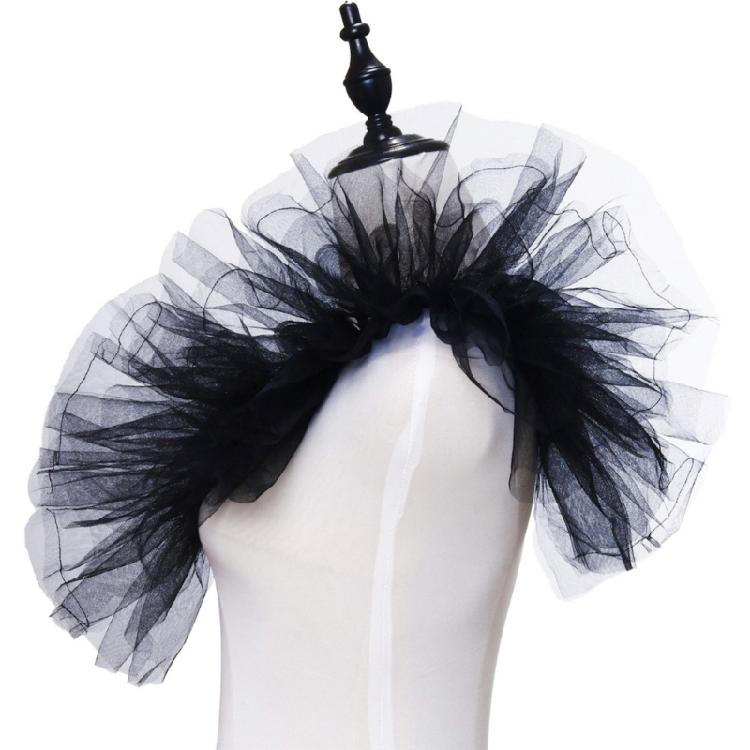 

Vintage Ruffled Tulle Shawl Shoulder Wrap Shrug Vintage Layered Mesh Cape False Collar with Ribbon Tie Halloween Costume чорний