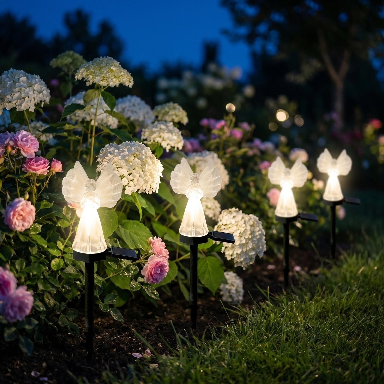 

Outdoor Solar Garden Stake Light Angel Design Waterproof Yard Decoration Landscape Lighting with Ground Spike for Pathway Patio Lawn one size білий