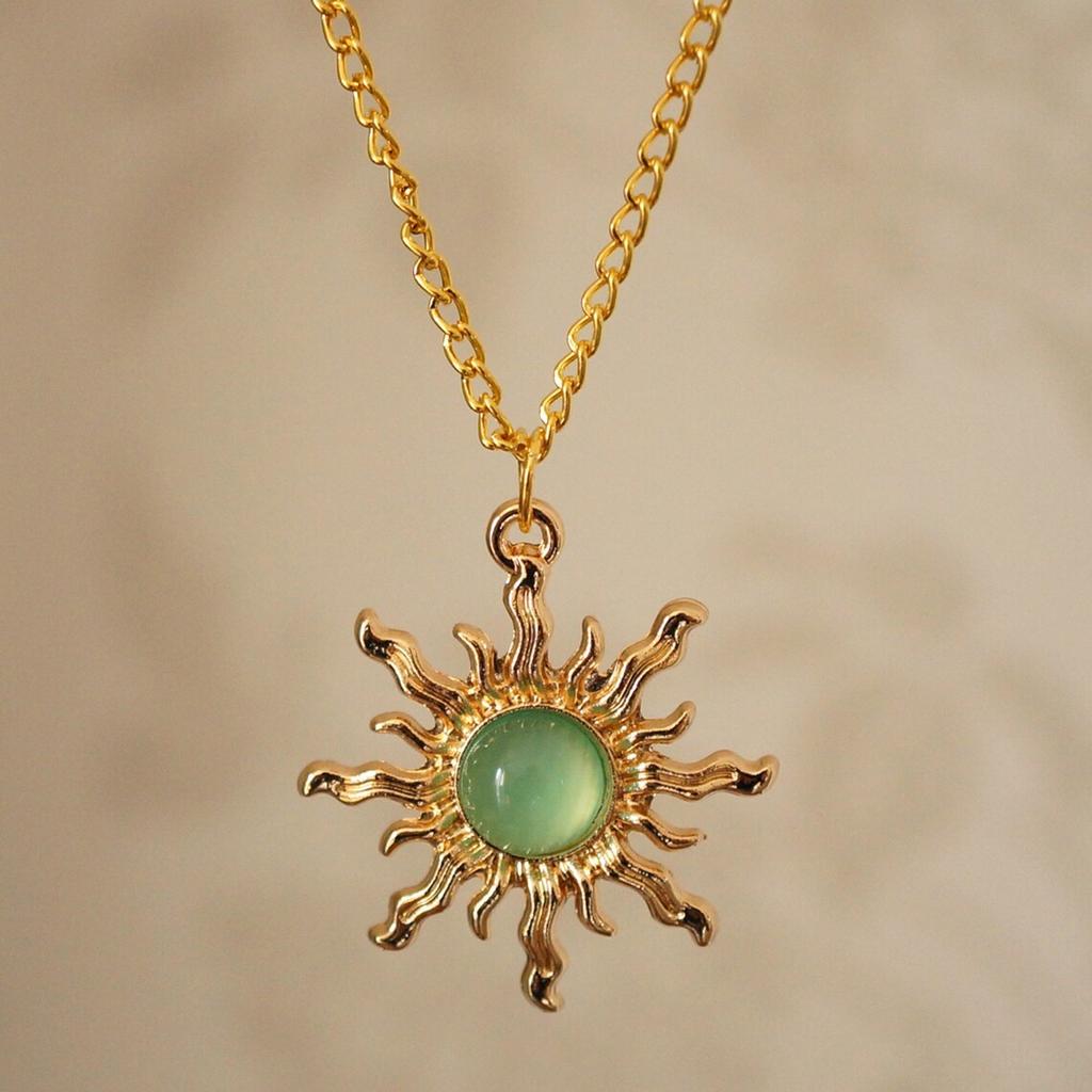 Gothic Sun Necklace for Women - Gold & Light Green Cool Tone Pendant Necklace - European Accessories