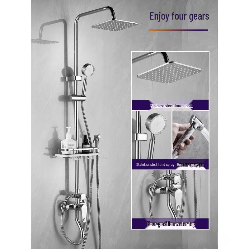 MDNG 4-Function Stainless Steel Square Shower Faucet Set
