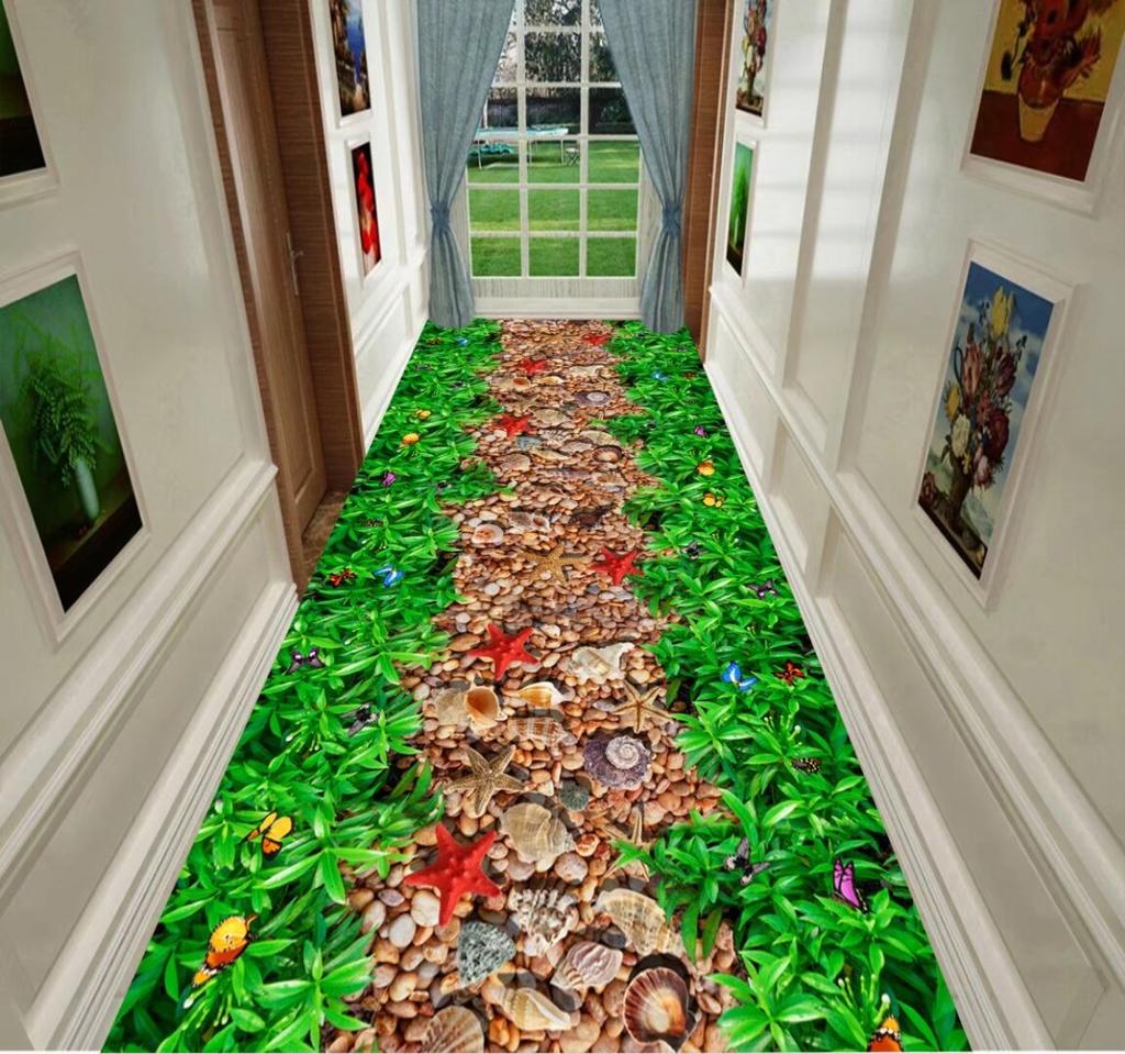 3D Scenic Green Long Corridor Carpets Living Room Decor Non-slip Easy Cleaning Hallway Floor Mat Lobby Carpet Stair Area Rug