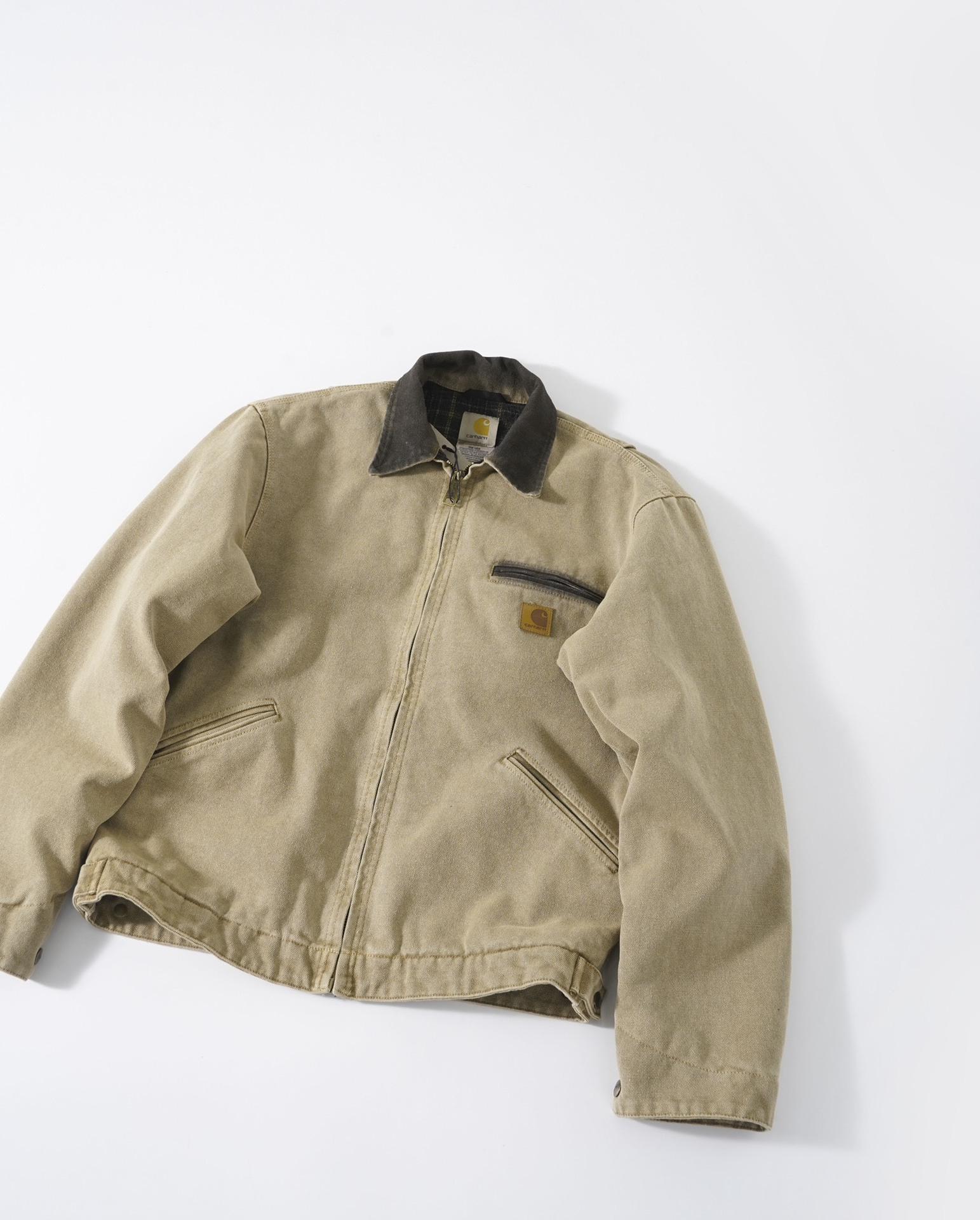 

Винтажная потертая парусиновая куртка J97 - унисекс с застежкой-молнией, бывшая в употреблении Medium хаки