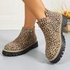 Plus Size Leopard Print Platform Martin Boots 2025 Winter New Side Zipper Round Toe Booties for Women