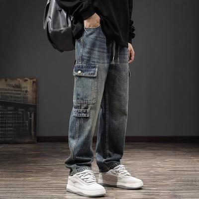 JYL Couples Jeans Vintage Washed Heavy Duty Summer High Street Loose Casual Denim Pants