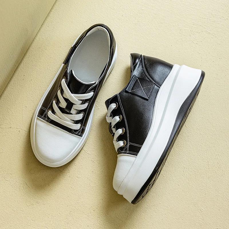 Fujin 7.5cm Platform Wedge Sneakers Vulcanized Chunky Hidden Heel Block Microfiber Leather Comfy Breathable Skate Board Shoes