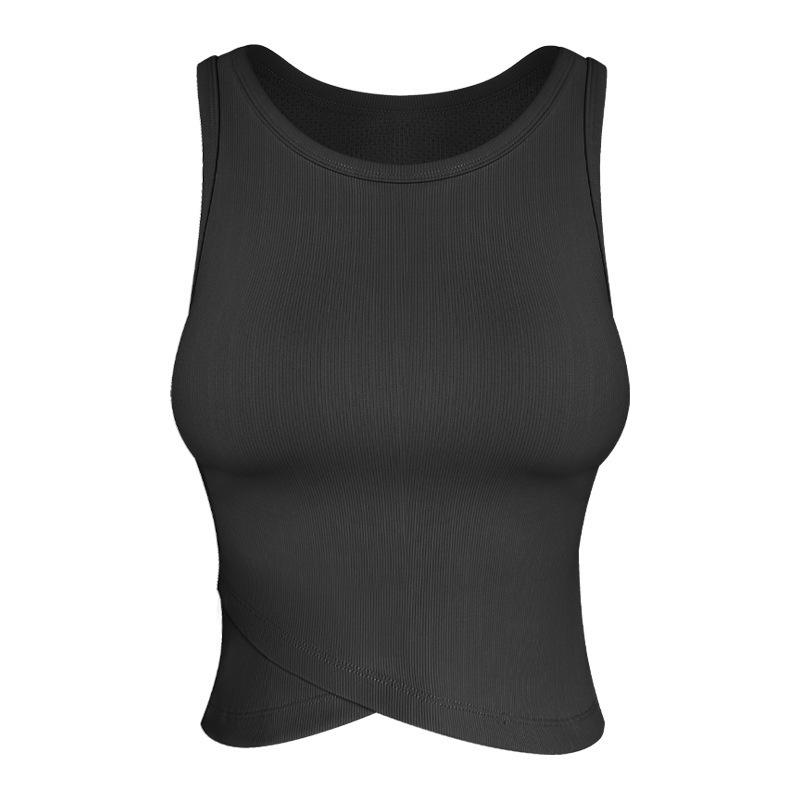 2023 Slim Fit Ribbed Yoga Vest - Summer Sleeveless Sport Top with Wide Straps & Round Neck