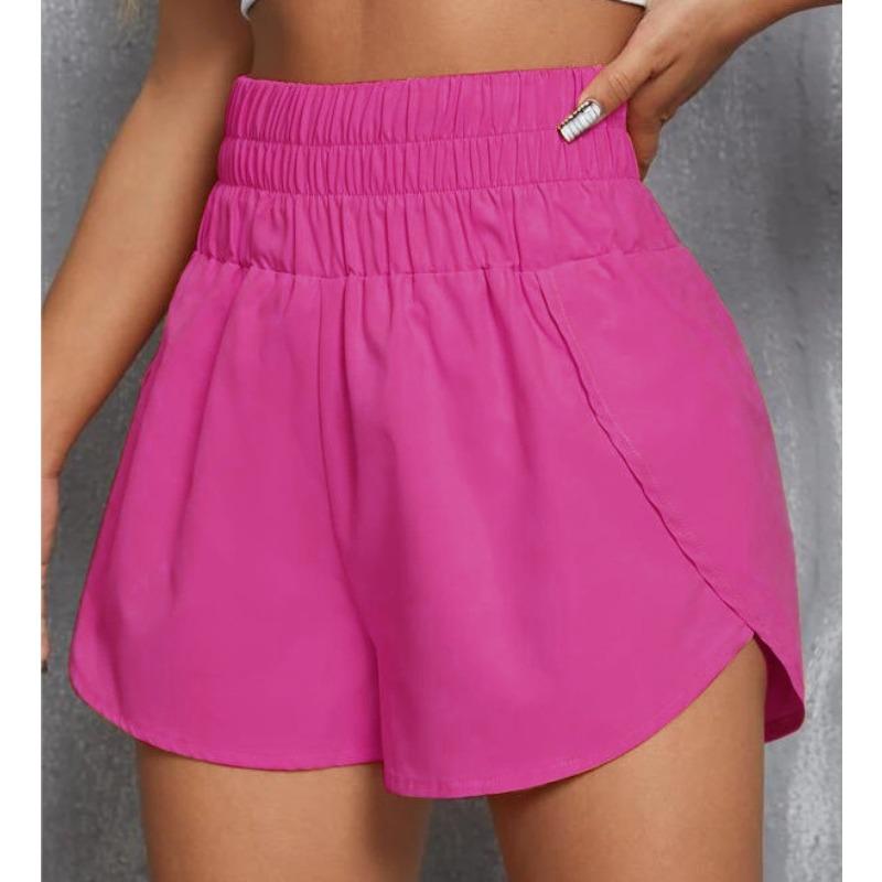 VEZFAA Women's Fashion Casual Solid Color Print High Waist Sport Shorts