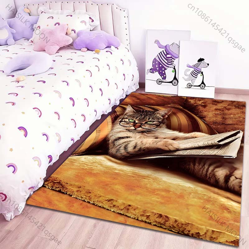 Cat Reading Newspaper on The Sofa Carpet for Living Room Bedroom Sofa Home Decor Non-slip Floor Mat Modern Rugs Luxury Gifts