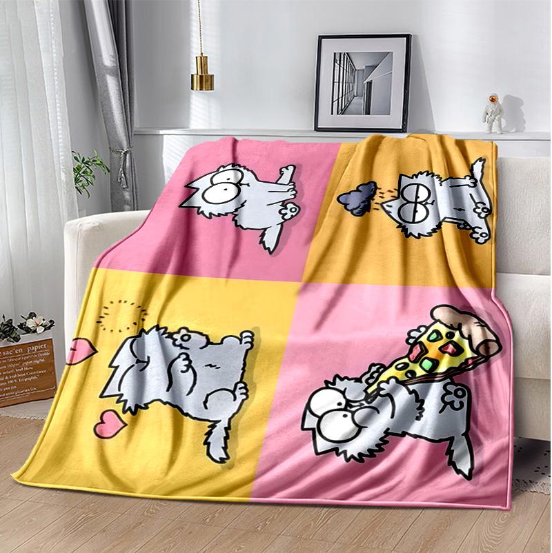 Simon'S Cat Flannel Blanket Soft Warm All-Season Throw, Design for Camping, Car Travel, Hiking Sofa, Bed, Office Perfect Gift for Parties