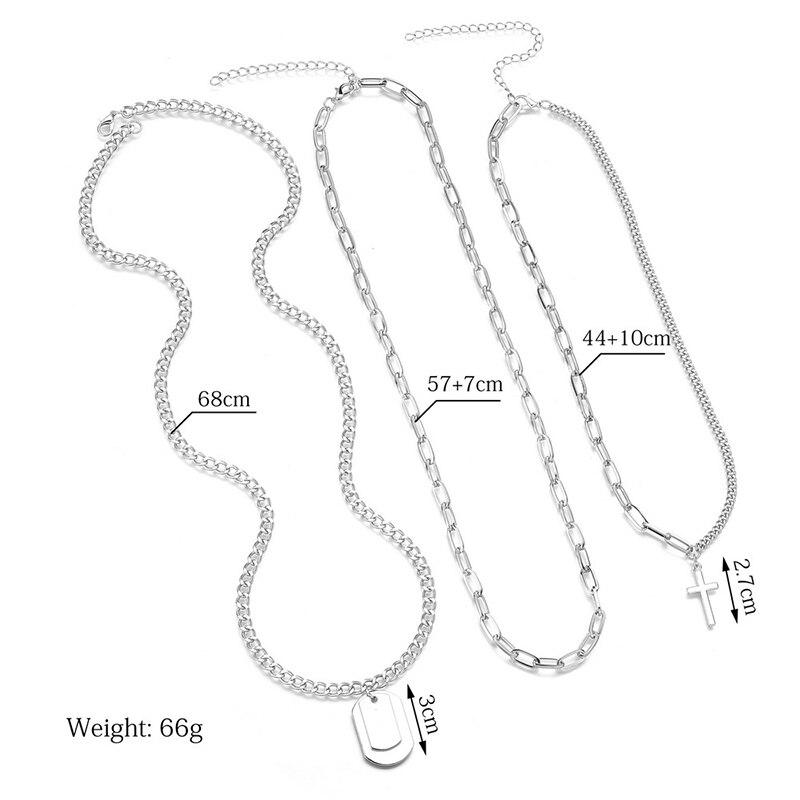 Wielowarstwowy naszyjnik łańcuchowy dla kobiet mężczyzn długi hip hop punk krzyż wisiorek naszyjnik ze stali nierdzewnej urok srebrny kolor biżuteria prezent