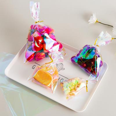 100 Pcs Candy Bags Iridescent Clear Cellophane Party Bags with Twist Ties for Cookies Candy Treats Halloween Christmas