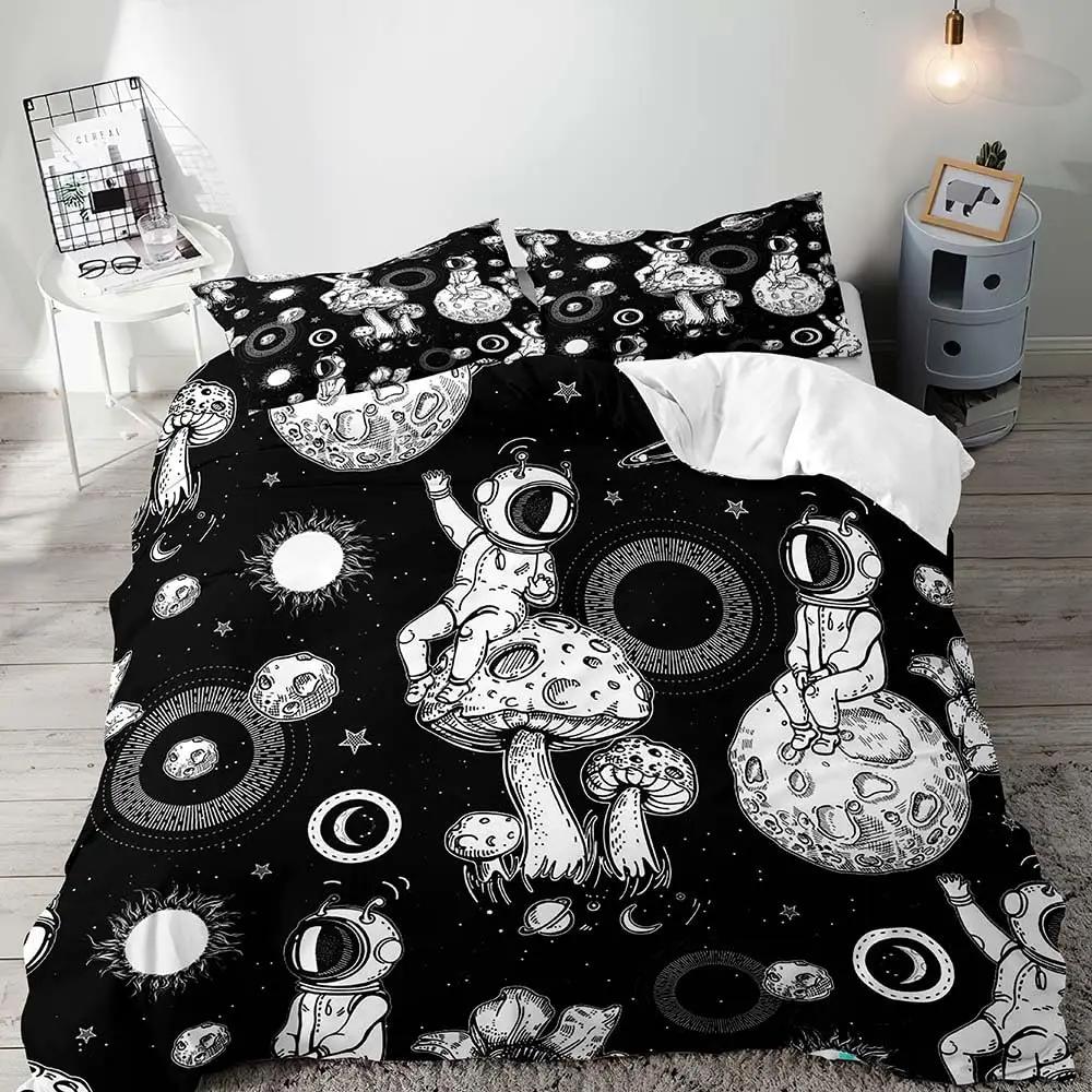 Astronaut Duvet Cover Set Cartoon Space Astronaut Decor Bedding Set Soft Breathable Comforter Cover with Pillowcase with Zipper