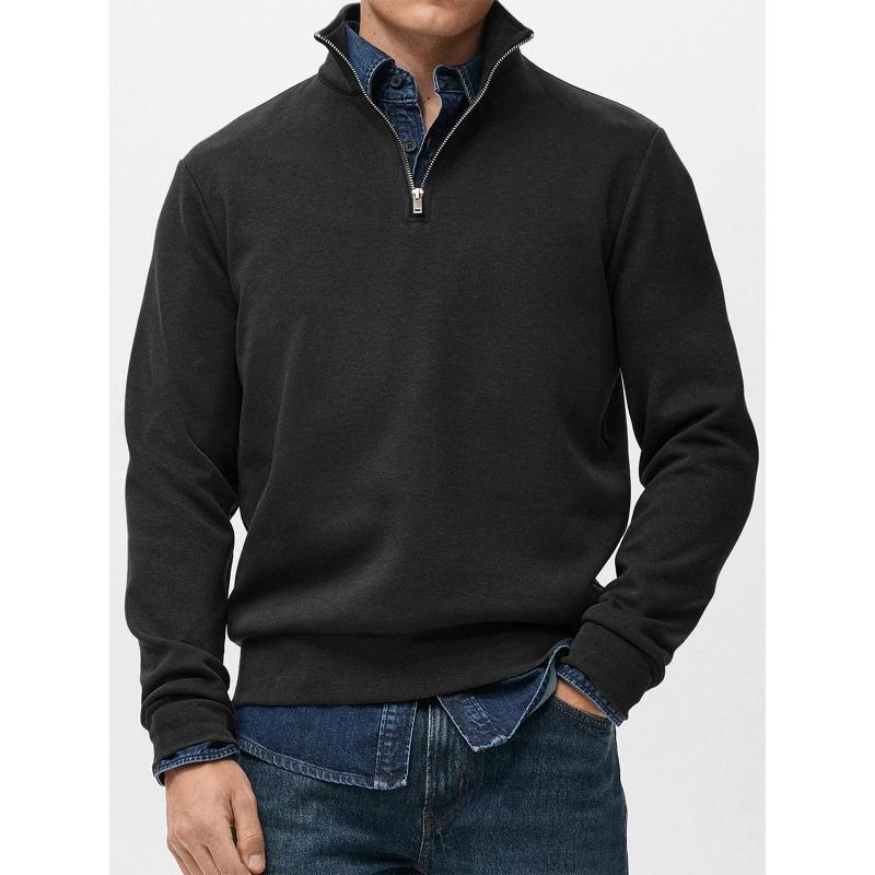 Men Quarter Zip Sweatshirt Long Sleeve Stand Collar Solid Color Casual Pullover