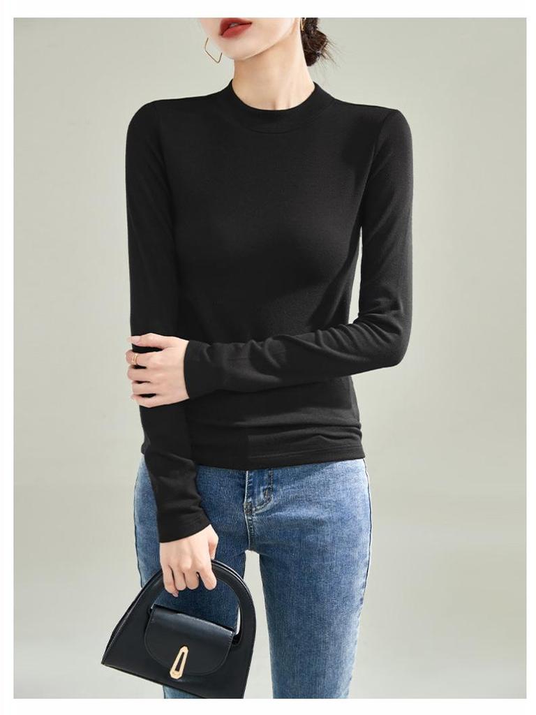 Ankola Women's Red Velvet Half Turtleneck Long Sleeve Shirt - Slimming, High Elastic, Warm, Spring/Autumn 2025