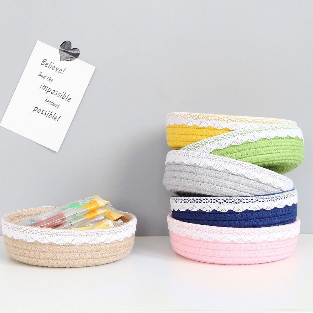 

Short Cotton Rope Storage Basket Round Daily Storage Containers Sundries Debris Case Desktop