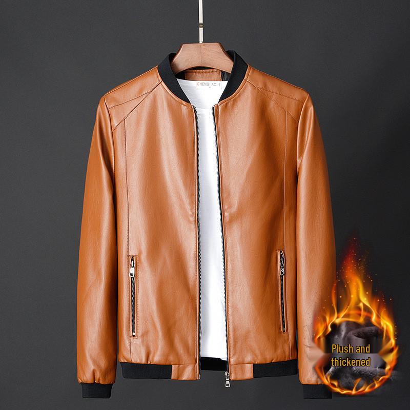 Brand Preferred Men's Leather Baseball Collar Jacket, Spring/Autumn Korean Style, Winter Casual Coat