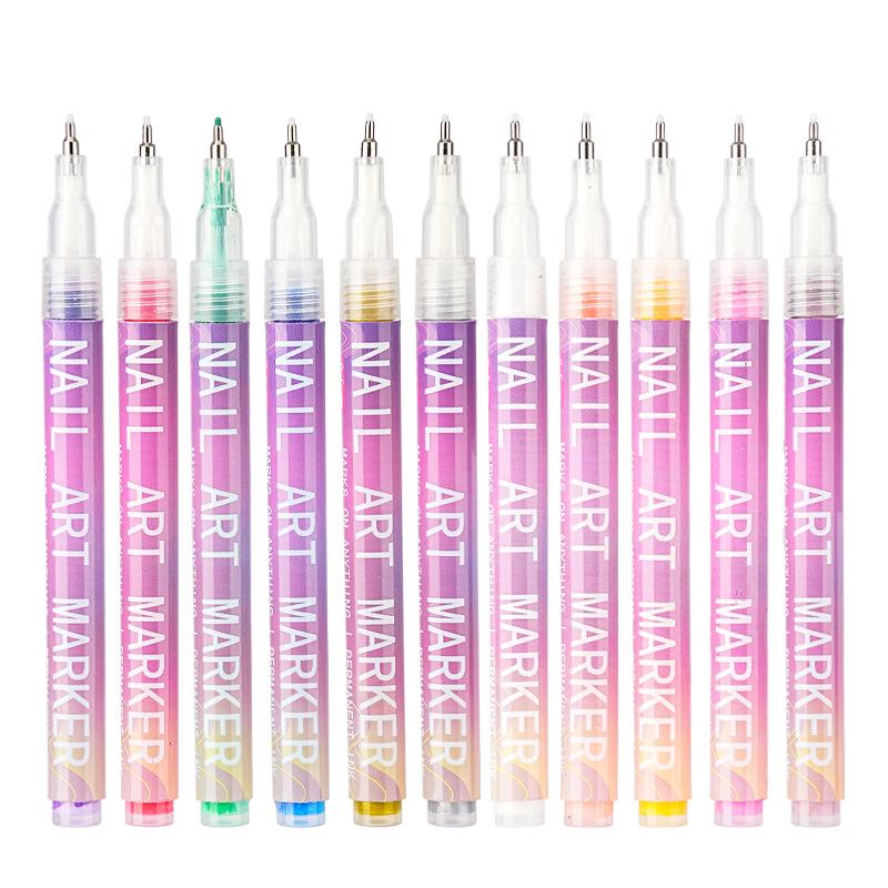 12-Color Fine Tip Acrylic Nail Art Markers Set