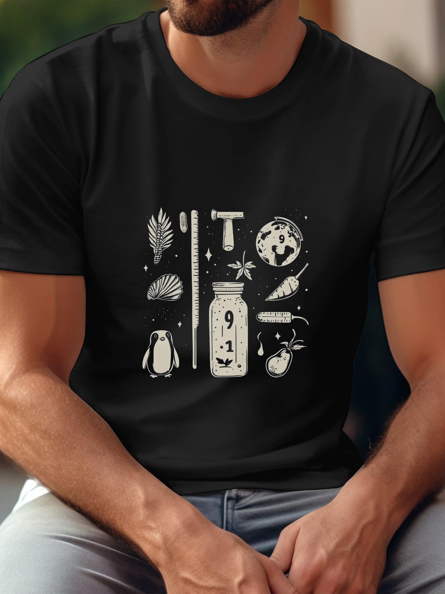 

90s Retro Graphic T-shirt - 180g Cotton Crew Neck Short Sleeve Tee with Vintage Math Symbols M