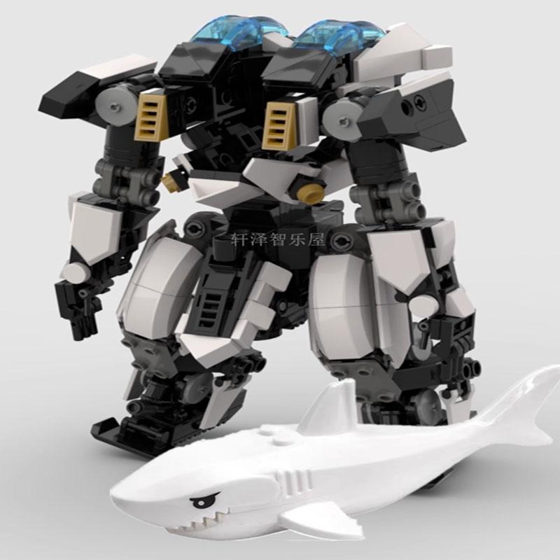 Non-Toxic Moc Marine Biology Series Big White Shark Mech Robot Alternative Special Armor Assembly Toy Building Blocks