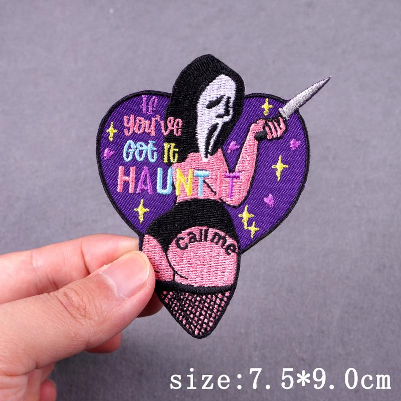 Hip Hop Sexy Patch Iron On Embroidery Patches For Clothing Thermoadhesive Patches For Clothes Punk Skull Sewing/Fusible Patch
