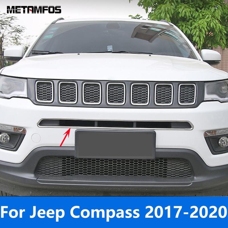 For Jeep Compass 2017-  Chrome Front Center Grille Grill Cover Molding Trim Sticker Exterior Accessories Car Styling