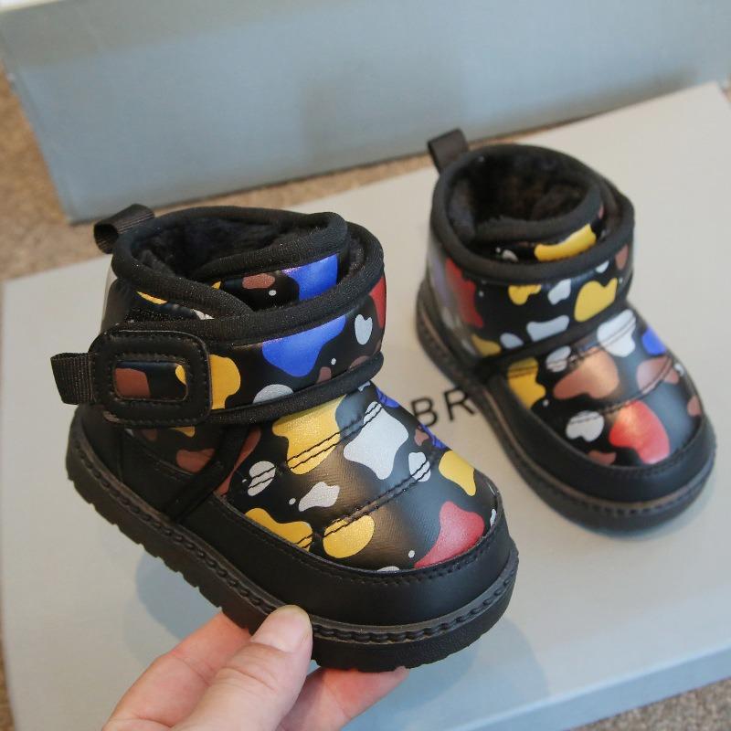 

Autumn Winter Baby Boys Girls Snow Boots Children Casual Shoes Camouflage Color Kids Plush Ankle Boots Anti-slip Infant Shoes 21 чорний