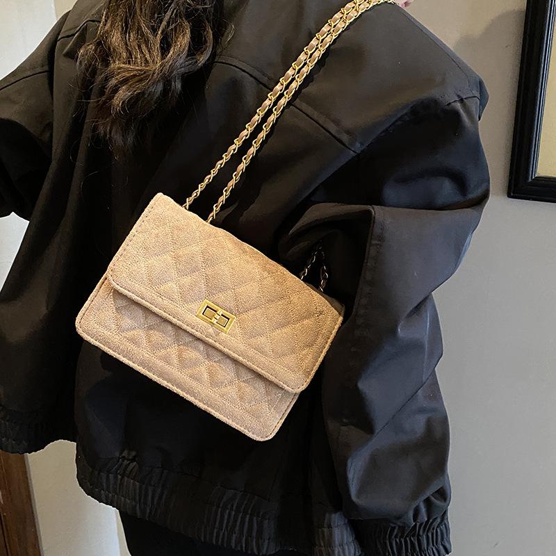 Suede Bag Women's 2025 New High-end Retro Diamond Chain Single Shoulder Underarm Bag Crossbody Small Square Bag