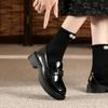 Spot~ 2025 new round head metal buckle thick sole one pedal lazy loafers women's British small leather shoes women's