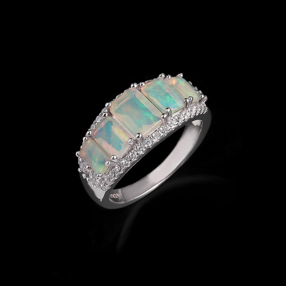 Women's 925 Sterling Silver Jewelry Set Octagonal Opal 6.1CT Natural Gemstones Simple Design Clasp Earrings Rings for Fine Gifts