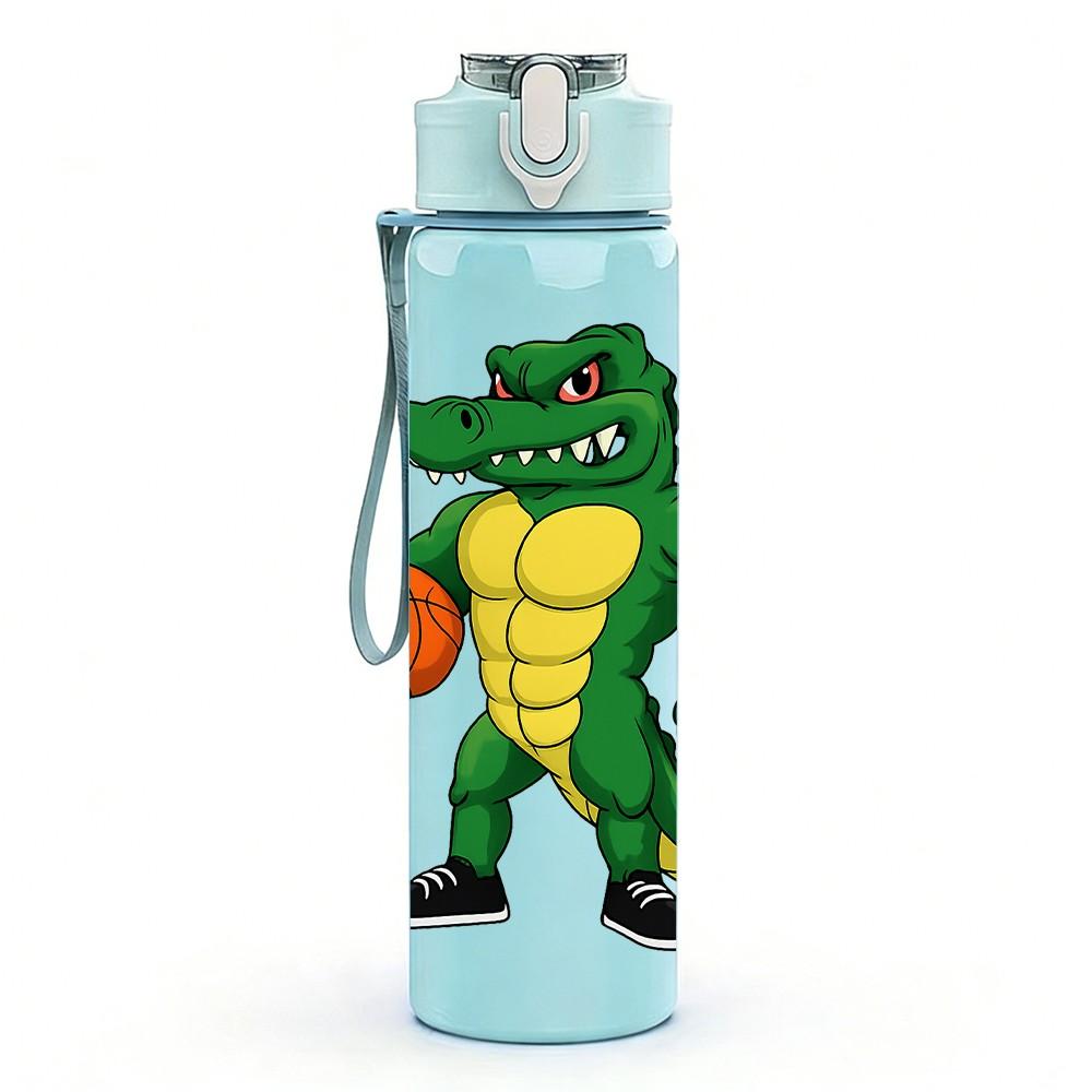 1PC Basketball Playing Dinosaur Pattern 750ml Color Plastic Sports Water Bottle Leakproof Flip Straw Lid Suitable for Sports Office Home Use
