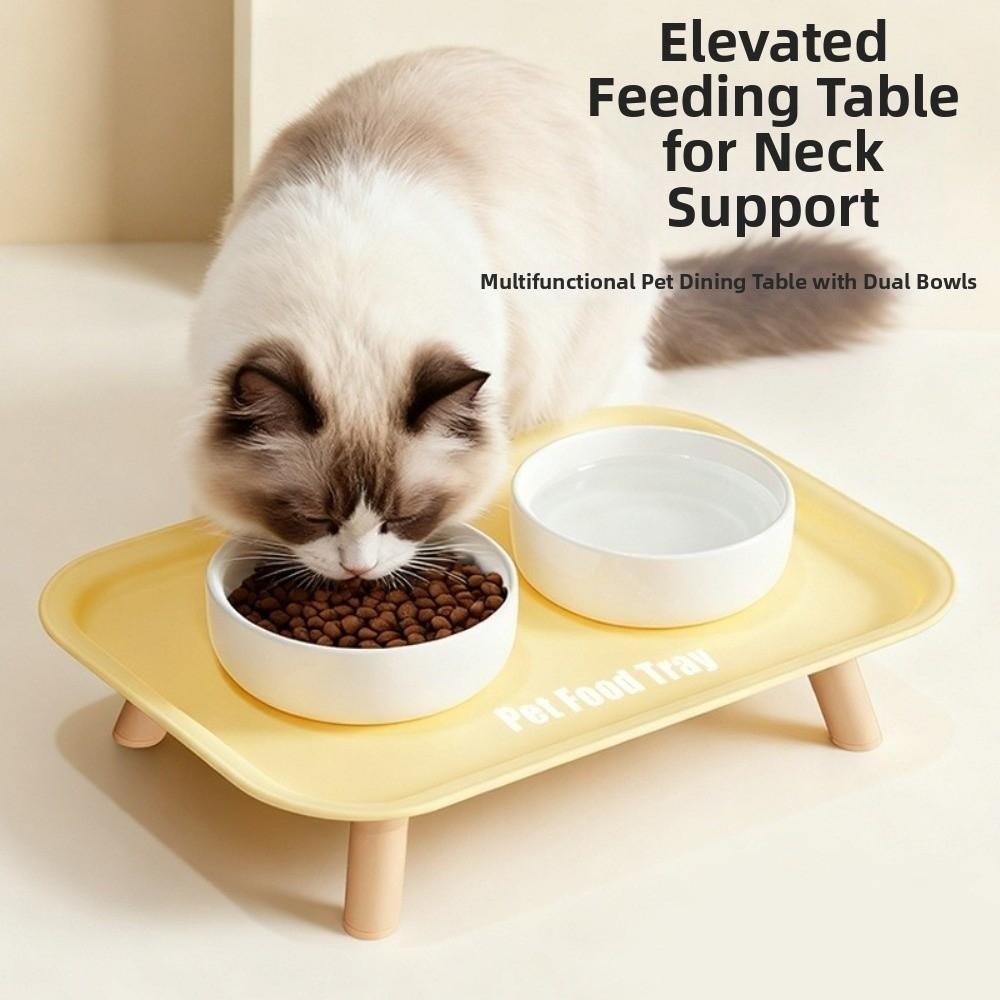 Fashion Large Capacity Pet Double Bowl Anti-Flip Neck Protection Dog Bowl Anti-Splash Double-Way Ceramic Cat Bowl Pet Feeding