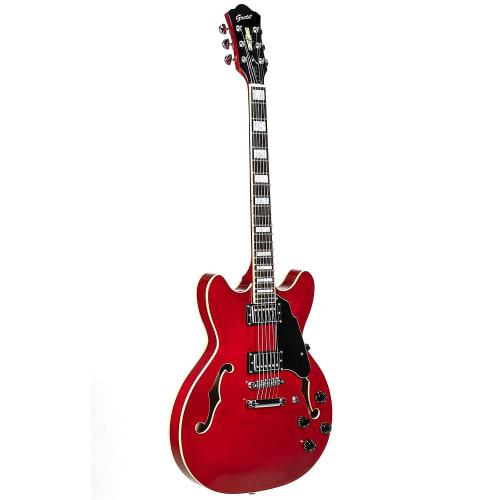 GROTE Full Scale Electric Guitar Semi-Hollow Body Guitar Bone Nut (Red)