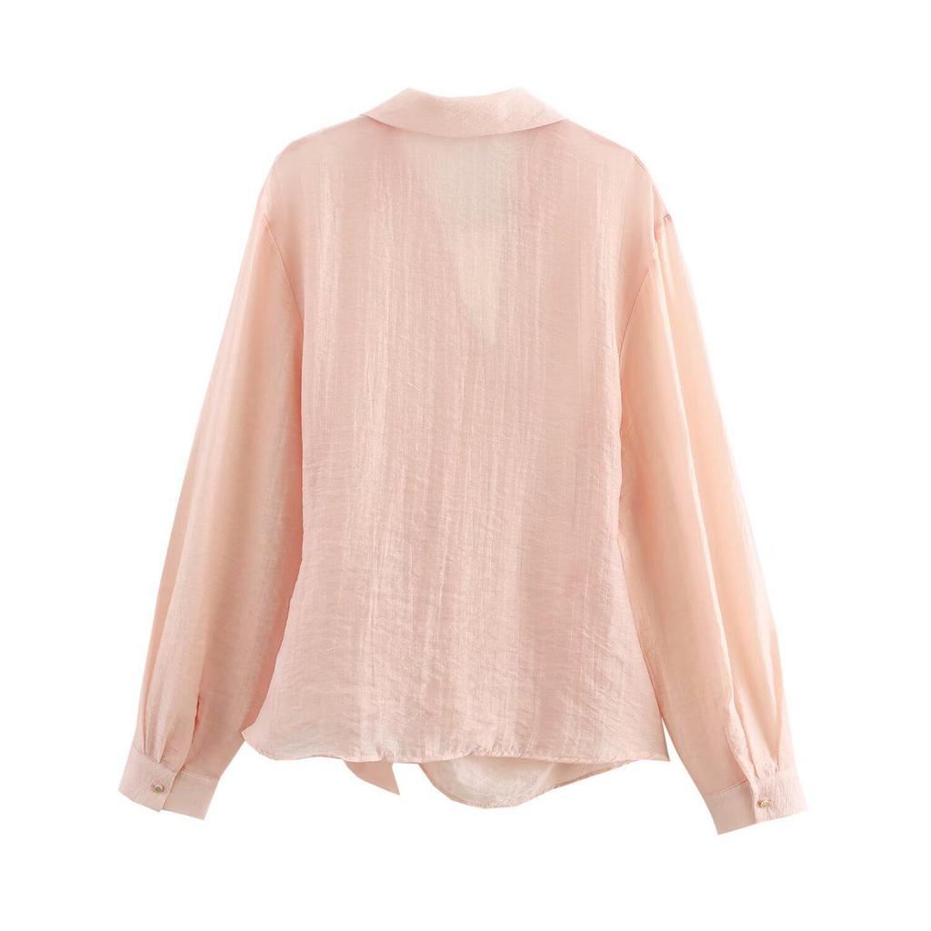 2025 Spring Women's European & American Double-Breasted Long Sleeve Lapel Shirt