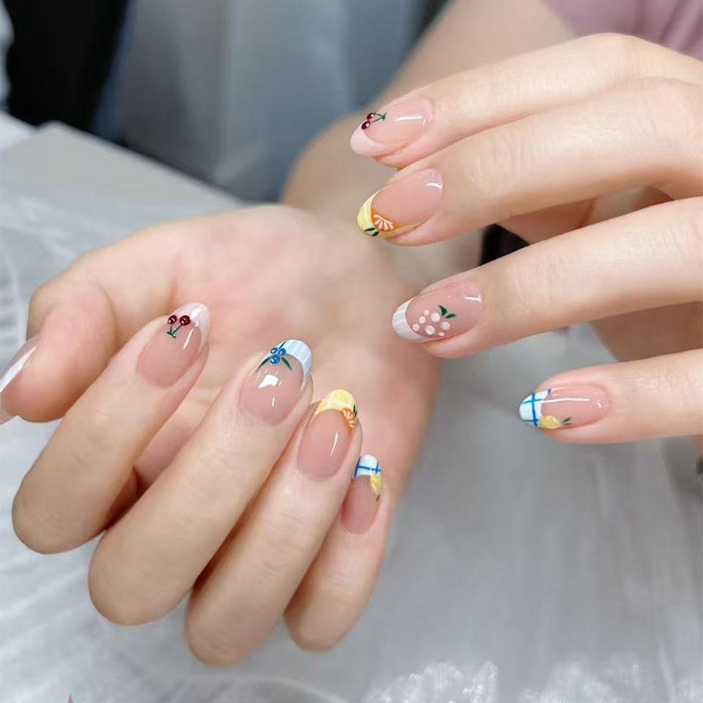 French Style Short Press-on Nails - Cute Fruit Nail Tips for Manicure