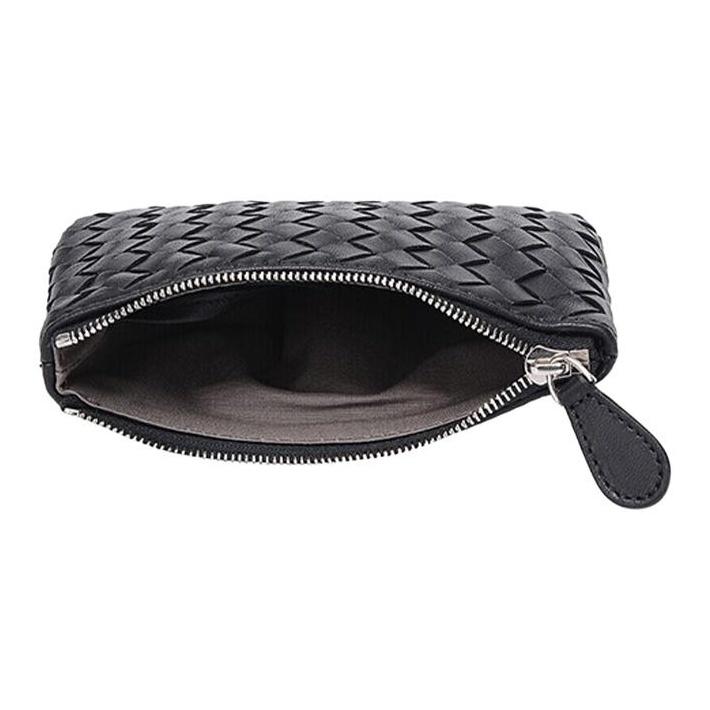 Bottega Veneta Woven Design Lambskin Wallet Men Wallets Black 275327-V001D-1000