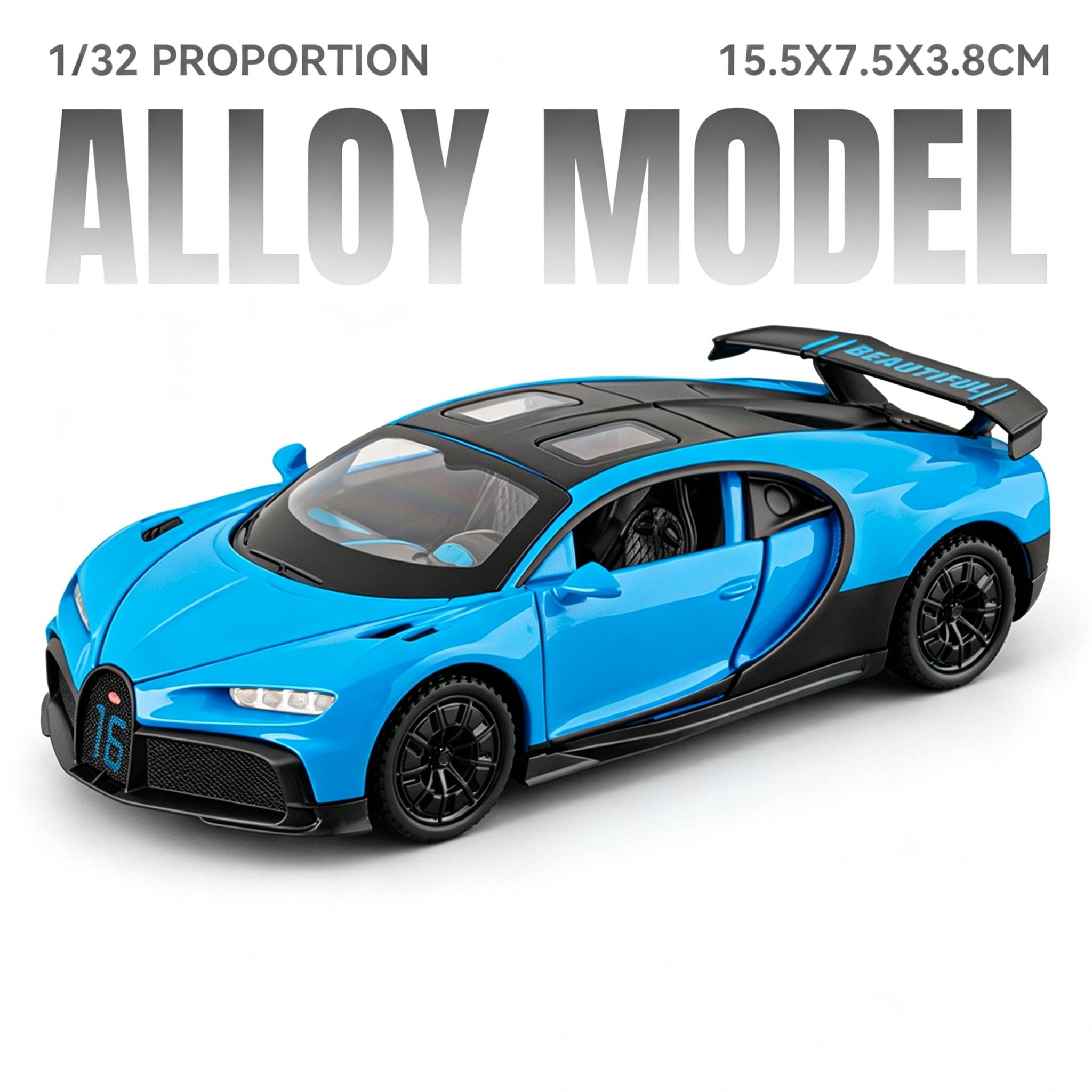 1:32 Chiron Divo Modell Supercar Spielzeug Legierung Druckguss Rückzieher Türen Geöffnet Sound Licht Simulation Innenraum Sammlung Sportwagen blue