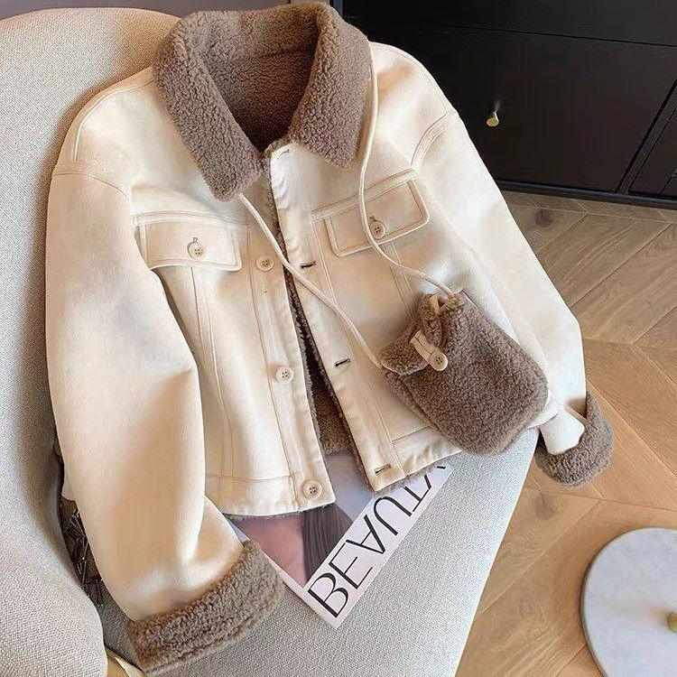 Korean Retro Women s Fur-Lined Jacket: 2025 Autumn/Winter Slimming, Loose, Versatile S (Recommended 43-48 kg)