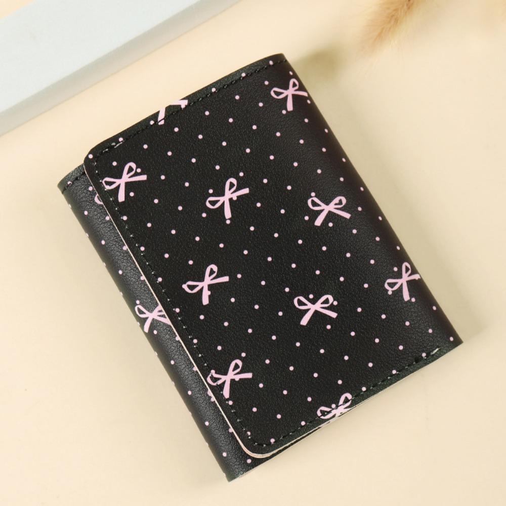 Portable Pink Color Women Wallet PU Leather Multi Card Coin Purse Floral Bow Card Wallet Outdoor