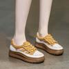 Summer Women Shoes 2025 Mixed Colors Genuine Leather Breathable Hollow Out Chunky Platform Lace-Up Women Casual Sneakers