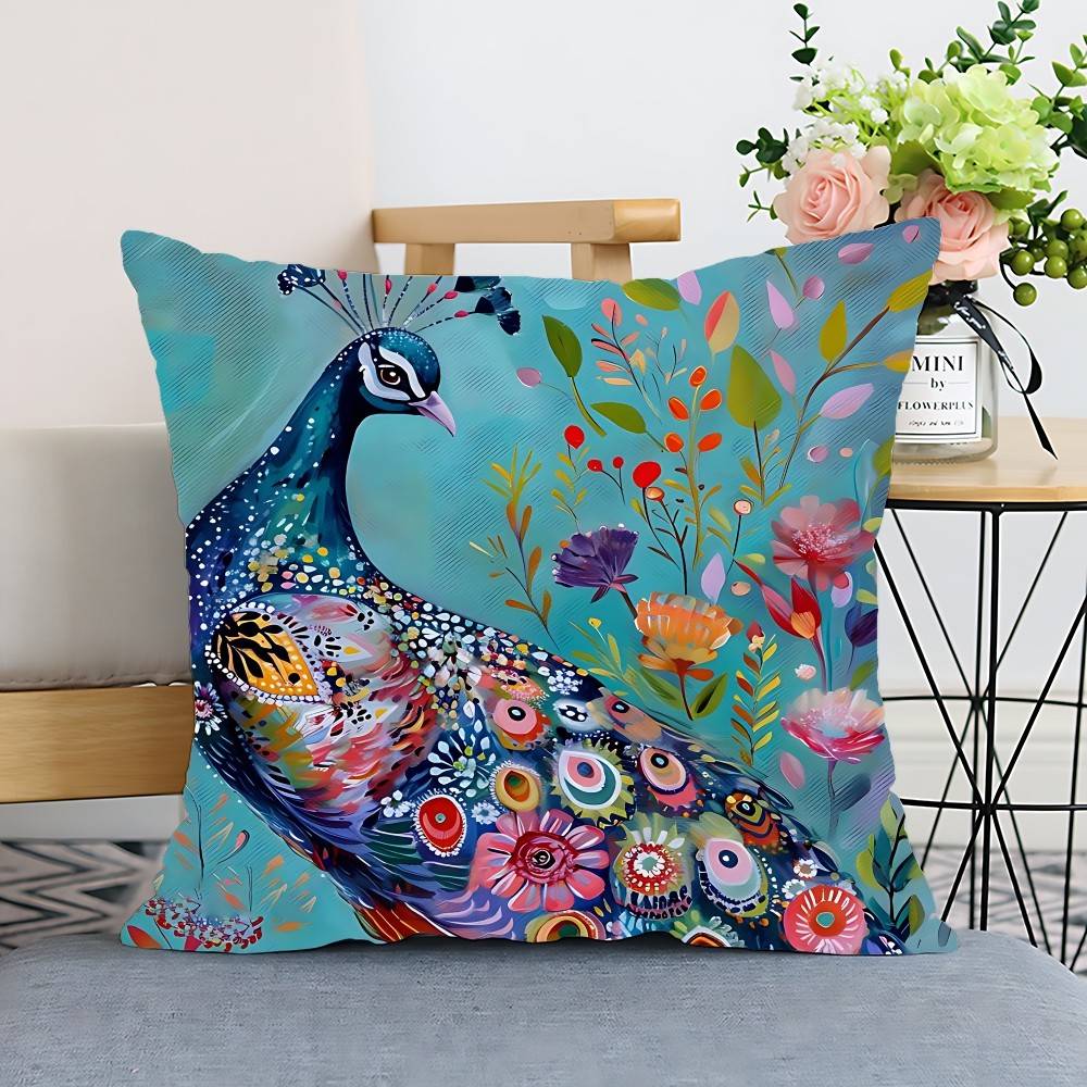 Nordic Style Oil Painting Peacock Pillow Case Cushion Cover Polyester Pillowcase Decorative Sofa Cushion Pillowcase Home Decor