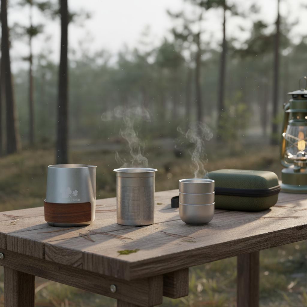 Titanium Brew Set with Strainer Heat-resistantScald Mobile Teapot and Mug Set Camping Brew Brewing Kit Long-Lasting Outdoor